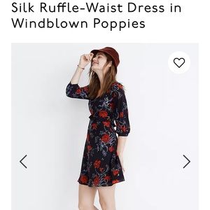 Madewell Silk Floral Dress Navy and Red